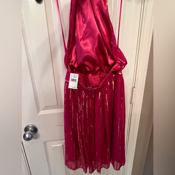 NWT Milly size 4 backless pink and gold, silk halter mini dress - Picture 7 of 11